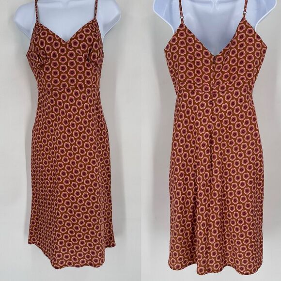 Vtg Y2K GAP Midi Slip Dress Floral Print Brown Pink 100% Cotton Back Zip Size 8 - Picture 2 of 11